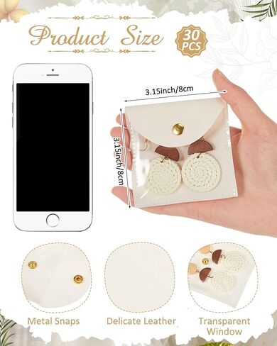 30 Pcs Transparent Window Jewelry Pouch Travel Jewelry Bag Travel Jewelry Organizer with Snap Button for Women Girl Necklaces Bracelets Rings Gift Bags, 3.94 x 3.94 Inches Beige in Saudi Arabia