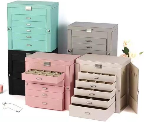 Home jewelry accessories dustproof and tidy, large-capacity multi-functional double-door five-layer jewelry storage box (gray) in Saudi Arabia