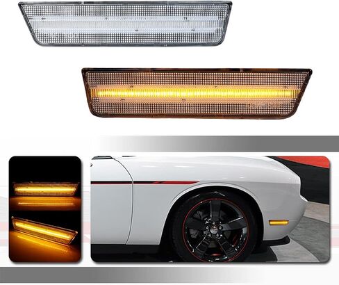 طقم مصابيح مدخنة LED كهرمان كامل متوافق مع 2008 2009 2010 2011 2012 2013 2014 دودج تشالنجر R/T Classic Rallye Redline SRT8 SRT SXT R/T SE استبدال مصابيح العلامات الجانبية للمصد الأمامي OEM in Kuwait