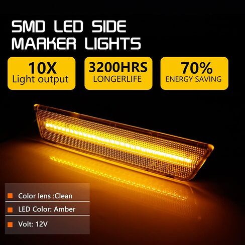 طقم مصابيح مدخنة LED كهرمان كامل متوافق مع 2008 2009 2010 2011 2012 2013 2014 دودج تشالنجر R/T Classic Rallye Redline SRT8 SRT SXT R/T SE استبدال مصابيح العلامات الجانبية للمصد الأمامي OEM in Kuwait