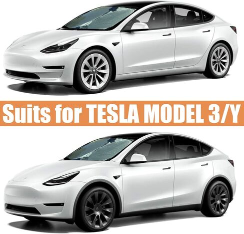 Windshield Sunshade for Tesla Model 3 Model Y Foldable Front Window Sun Shade，Double Layer Light Blocking Fabric 240T Material Sun Visor Protector Accessories Blocks UV Rays in Saudi Arabia
