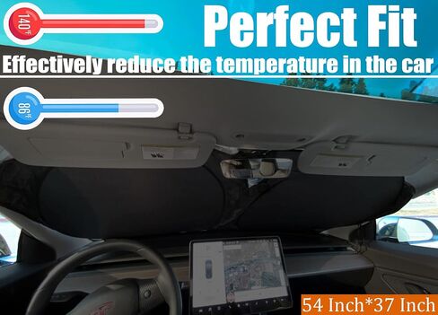 Windshield Sunshade for Tesla Model 3 Model Y Foldable Front Window Sun Shade，Double Layer Light Blocking Fabric 240T Material Sun Visor Protector Accessories Blocks UV Rays in Saudi Arabia