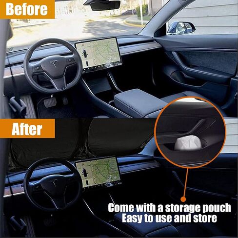 Windshield Sunshade for Tesla Model 3 Model Y Foldable Front Window Sun Shade，Double Layer Light Blocking Fabric 240T Material Sun Visor Protector Accessories Blocks UV Rays in Saudi Arabia