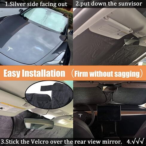 Windshield Sunshade for Tesla Model 3 Model Y Foldable Front Window Sun Shade，Double Layer Light Blocking Fabric 240T Material Sun Visor Protector Accessories Blocks UV Rays in Saudi Arabia