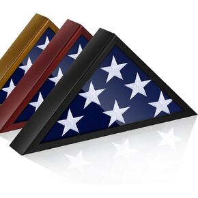 Glass Front Flag Display Case for 5' x 9.5' Folded Burial Flag, Brown Solid Wood Frame, Wall Mount Military Flag Box Display Case for Veterans in Saudi Arabia