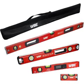 WBE 4 قطع على مستوى طوربيد مع مجموعة مغناطيسية ، ذات مستوى رقمي مع شاشة LCD ، 4.7 "، 16" ، 20 "، 40" مستوى روح ألومنيوم مع حقيبة حمل ، حاكم قوارير الفقاعات لمدة 45/90/180. in Saudi Arabia
