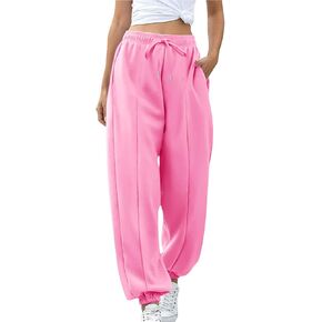 Sinzelimin Women's Jogger Pants Fashion Front Wrinkles Lace up Elastic Waist Baggy Comfy Casual Workout Sweatpant with Pocket in Kuwait