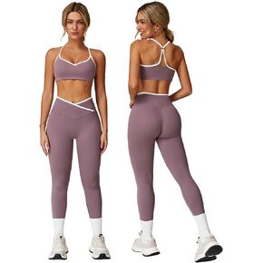 ABOCIW Workout Sets for Women 2 Piece Color Block Strappy Sports Bra High Waist Shorts Gym Yoga Pilates Outfits in Saudi Arabia