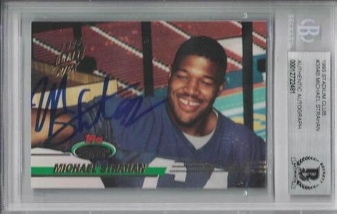 Michael Strahan Signed 1993 Topps Stadium Club #384B Rookie Card BAS 30405 - Football Slabbed Autographed Rookie Cards in Kuwait