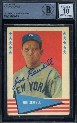 Joe Sewell Gem Mint 10 Beckett BAS Signed 1961 Fleer Autograph - Baseball Slabbed Autographed Cards in Saudi Arabia