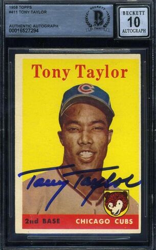 Tony Taylor Gem Mint 10 Beckett BAS Signed 1958 Topps Rookie Autograph - Baseball Slabbed Autographed Cards in Saudi Arabia