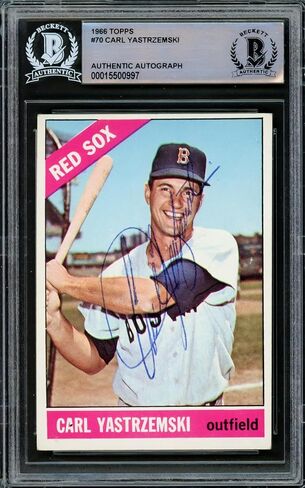 Carl Yastrzemski Autographed 1966 Topps Card #70 Boston Sox Vintage Signature Beckett BAS #15500997 - Baseball Slabbed Autographed Cards in Saudi Arabia