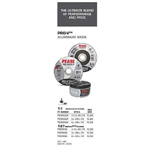 5-PK Pearl Abrasive PVDCW06A Pro-V Slimcut-40 Cut-Off Wheel 6 x .045 x 7/8 Aluminum Oxide Type 27 in Saudi Arabia