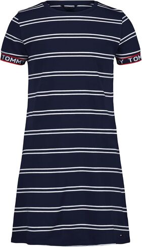 Tommy Hilfiger Girls' Short Sleeve Flag T-Shirt Dress, Relaxed Fit with Classic Logo Design & Crewneck, Red Bodycon, 7 in Saudi Arabia