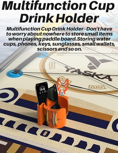 YASKA Paddle Board Cup Holder - Multifunction Cup Drink Holder Suitable for Types of Water Bottle, 2 in 1 Drink & Phone Holder, Paddle Board Accessories for Fishing (Black) in Saudi Arabia