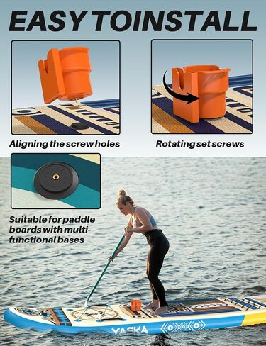 YASKA Paddle Board Cup Holder - Multifunction Cup Drink Holder Suitable for Types of Water Bottle, 2 in 1 Drink & Phone Holder, Paddle Board Accessories for Fishing (Black) in Saudi Arabia