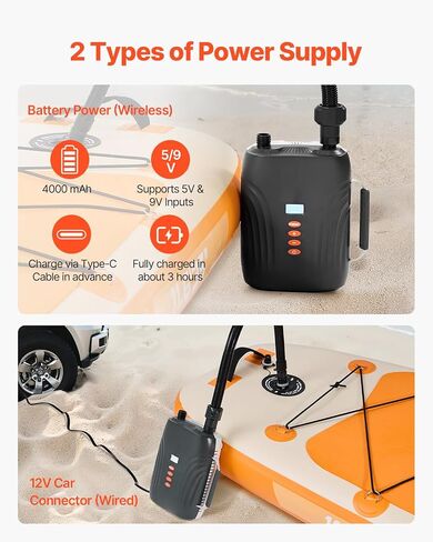 مضخة لوح مجداف 20psi ، ومضخة الهواء الكهربائية ذات البطارية القابلة لإعادة الشحن ، ومضخة الهواء الكهربائية المزدوجة مع وظيفة الانكماش التلقائي ، ومثالية للوحة مجداف قابلة للنفخ والخيمة والفراش in Kuwait