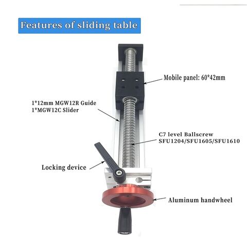 Double nut Ball Screw Control Machine C7 Ball Screw SFU1605 Manual Linear Rail Guide Effective Stroke 50~1000mm MGN12R Guide MGW12C Handwheel Sliding Table(900MM Stroke) in Kuwait