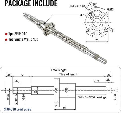 Screw Stainless Steel Ball Screw Single Waist Nut Processed Ends Ball Screw Nut Machined + 1200-1500mm SFU4010 Ball Screw(1350MM) in Saudi Arabia