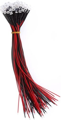 Prewired LED, Water Clear, Energy Saving, Flexible Cable with Diffused LED Diodes, 50 Pieces Toys for Hobby Lighting in Industry (5mm) in Saudi Arabia