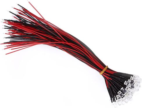 Prewired LED, Water Clear, Energy Saving, Flexible Cable with Diffused LED Diodes, 50 Pieces Toys for Hobby Lighting in Industry (5mm) in Saudi Arabia