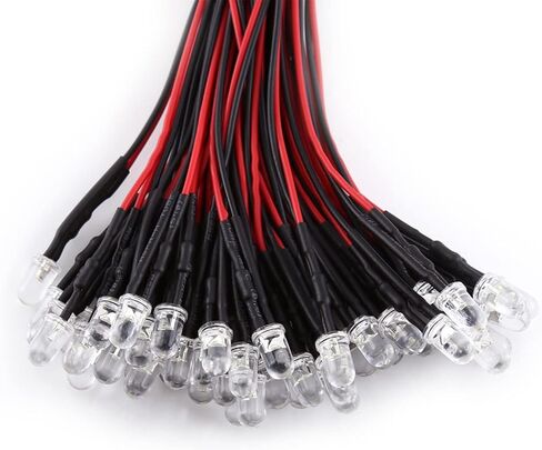 Prewired LED, Water Clear, Energy Saving, Flexible Cable with Diffused LED Diodes, 50 Pieces Toys for Hobby Lighting in Industry (5mm) in Saudi Arabia