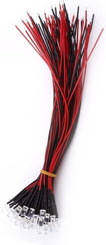 Prewired LED, Water Clear, Energy Saving, Flexible Cable with Diffused LED Diodes, 50 Pieces Toys for Hobby Lighting in Industry (5mm) in Saudi Arabia