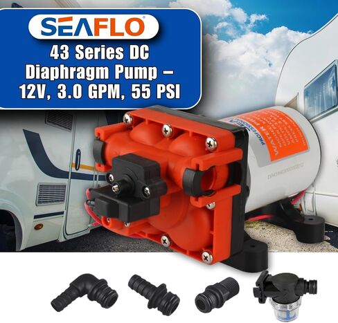 SEAFLO 43-Series Water Pressure Diaphragm Pump - 12V DC, 3.0 GPM, 55 PSI with Adjustable Pressure Switch, Self-Priming, UL & CSA Certified, Quick Attach - For RV, Boat, and Off-Grid Applications in Saudi Arabia