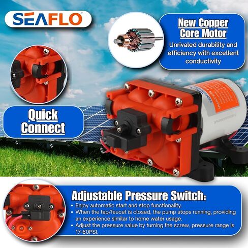 SEAFLO 43-Series Water Pressure Diaphragm Pump - 12V DC, 3.0 GPM, 55 PSI with Adjustable Pressure Switch, Self-Priming, UL & CSA Certified, Quick Attach - For RV, Boat, and Off-Grid Applications in Saudi Arabia