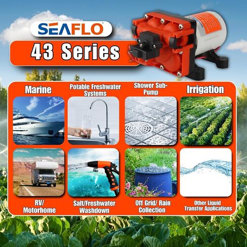 SEAFLO 43-Series Water Pressure Diaphragm Pump - 12V DC, 3.0 GPM, 55 PSI with Adjustable Pressure Switch, Self-Priming, UL & CSA Certified, Quick Attach - For RV, Boat, and Off-Grid Applications in Saudi Arabia