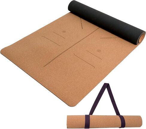 U&M Cork Yoga Mat Non-Slip, Resists Sweat and Odors Exercise Mat with Carrying Strap for Hot Yoga, Pilates, Floor & Fitness Workouts, Fitness Mats Non-Slip Natural Rubber Base & Cork Mat (72'' x 26'' x 5mm Thick) in Kuwait
