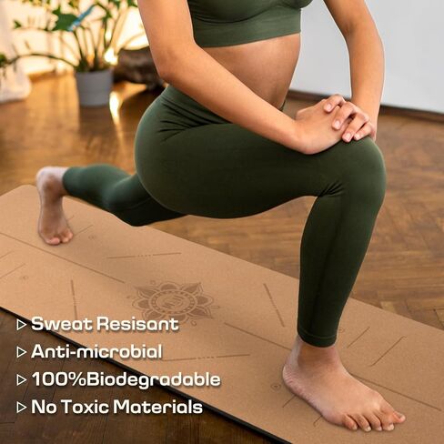 U&M Cork Yoga Mat Non-Slip, Resists Sweat and Odors Exercise Mat with Carrying Strap for Hot Yoga, Pilates, Floor & Fitness Workouts, Fitness Mats Non-Slip Natural Rubber Base & Cork Mat (72'' x 26'' x 5mm Thick) in Kuwait