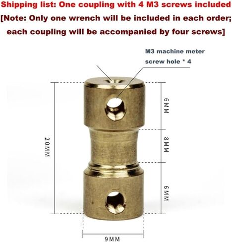 1pc اقتران صغير من النحاس النحاسي D9 L20 مربعات ترسل أعلى برغي أعلى (4 مم إلى 4 مم) in Kuwait