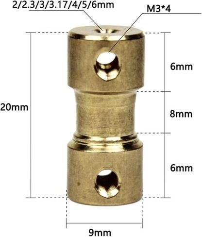 10pcs D9L20 Brass Rigid Motor Shaft Coupling Coupler Motor Transmission Joint Connector Sleeve Adapter(3.17mm to 3mm) in Saudi Arabia