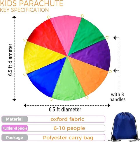 لعب Parachute 6.5 قدم الأطفال لعب الجمباز بالمظلة مع مقابض للألعاب التعاونية الجماعية ، والفئة الصالة الرياضية الداخلية في الهواء الطلق ، وألعاب قوس قزح المظلة للأطفال الصالة الرياضية. in Saudi Arabia