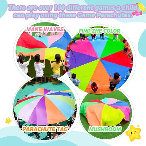 لعب Parachute 6.5 قدم الأطفال لعب الجمباز بالمظلة مع مقابض للألعاب التعاونية الجماعية ، والفئة الصالة الرياضية الداخلية في الهواء الطلق ، وألعاب قوس قزح المظلة للأطفال الصالة الرياضية. in Saudi Arabia