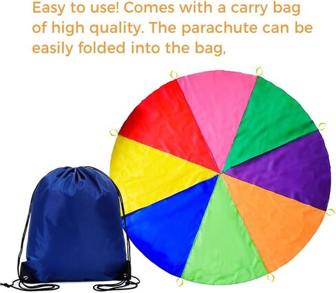 لعب Parachute 6.5 قدم الأطفال لعب الجمباز بالمظلة مع مقابض للألعاب التعاونية الجماعية ، والفئة الصالة الرياضية الداخلية في الهواء الطلق ، وألعاب قوس قزح المظلة للأطفال الصالة الرياضية. in Saudi Arabia