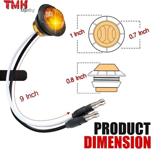 TMH 3/4 بوصة LED علامة 10 العنبر + 10 ضوء أحمر مع موصل توصيل علامات العلامات الجانبية مؤشر علامة الضوء العالمي مقاوم للماء RV ، القارب ، شاحنة بيك آب 12V العاصمة (حزمة 20) in Kuwait