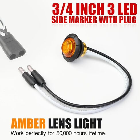 TMH 3/4 بوصة LED علامة 10 العنبر + 10 ضوء أحمر مع موصل توصيل علامات العلامات الجانبية مؤشر علامة الضوء العالمي مقاوم للماء RV ، القارب ، شاحنة بيك آب 12V العاصمة (حزمة 20) in Kuwait