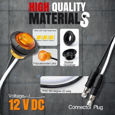 TMH 3/4 بوصة LED علامة 10 العنبر + 10 ضوء أحمر مع موصل توصيل علامات العلامات الجانبية مؤشر علامة الضوء العالمي مقاوم للماء RV ، القارب ، شاحنة بيك آب 12V العاصمة (حزمة 20) in Kuwait