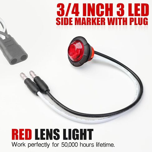 TMH 3/4 بوصة LED علامة 10 العنبر + 10 ضوء أحمر مع موصل توصيل علامات العلامات الجانبية مؤشر علامة الضوء العالمي مقاوم للماء RV ، القارب ، شاحنة بيك آب 12V العاصمة (حزمة 20) in Kuwait