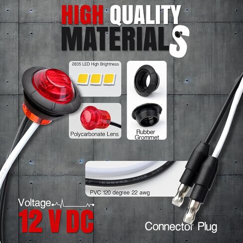 TMH 3/4 بوصة LED علامة 10 العنبر + 10 ضوء أحمر مع موصل توصيل علامات العلامات الجانبية مؤشر علامة الضوء العالمي مقاوم للماء RV ، القارب ، شاحنة بيك آب 12V العاصمة (حزمة 20) in Kuwait