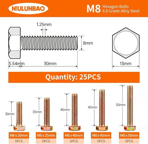 M8 x 60mm 65mm 70mm 75mm 80mm براغي سداسية سداسية ثقيلة ، مسامير رأس سداسية ، 8.8 سبيكة من الصلب ، الملمس المجلفن ، خيط كامل ، متري ، مجموعة تشويه 10pcs in Kuwait
