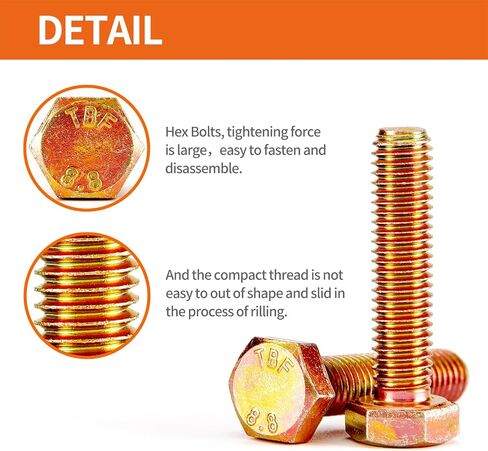 M8 x 60mm 65mm 70mm 75mm 80mm براغي سداسية سداسية ثقيلة ، مسامير رأس سداسية ، 8.8 سبيكة من الصلب ، الملمس المجلفن ، خيط كامل ، متري ، مجموعة تشويه 10pcs in Kuwait