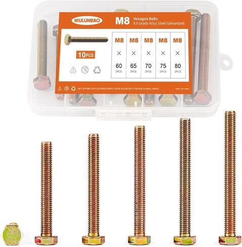 M8 x 60mm 65mm 70mm 75mm 80mm براغي سداسية سداسية ثقيلة ، مسامير رأس سداسية ، 8.8 سبيكة من الصلب ، الملمس المجلفن ، خيط كامل ، متري ، مجموعة تشويه 10pcs in Kuwait
