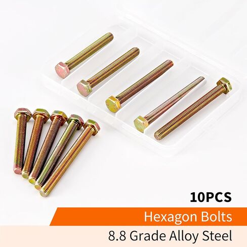 M8 x 60mm 65mm 70mm 75mm 80mm براغي سداسية سداسية ثقيلة ، مسامير رأس سداسية ، 8.8 سبيكة من الصلب ، الملمس المجلفن ، خيط كامل ، متري ، مجموعة تشويه 10pcs in Kuwait