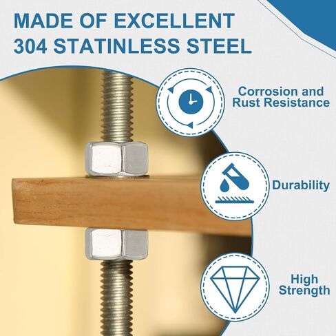 PATIKIL 5 Pcs Fully Threaded Rod, M4 x 250mm 304 Stainless Steel Right Hand Long Thread Bar Studs with Nuts for Pipes Clamps Hangers U-Bolts in Saudi Arabia