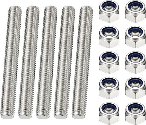 PATIKIL 5 Pcs Fully Threaded Rod, M4 x 250mm 304 Stainless Steel Right Hand Long Thread Bar Studs with Nuts for Pipes Clamps Hangers U-Bolts in Saudi Arabia