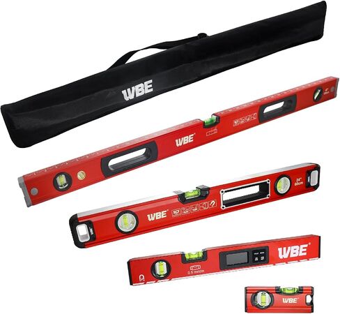 WBE 4-Piece Torpedo-Level Set with Magnetic, Digital-Leveler with LCD Display, 4.7", 16", 20", 40" Aluminum Alloy Spirit Level-Set with Carrying Bag, Bubble Vials Ruler for 45/90/180 Degree. in Saudi Arabia