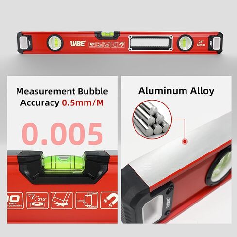 WBE 4-Piece Torpedo-Level Set with Magnetic, Digital-Leveler with LCD Display, 4.7", 16", 20", 40" Aluminum Alloy Spirit Level-Set with Carrying Bag, Bubble Vials Ruler for 45/90/180 Degree. in Saudi Arabia